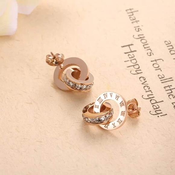 Cubic Zirconia Roman Numeral Earrings - Picture 6 of 7